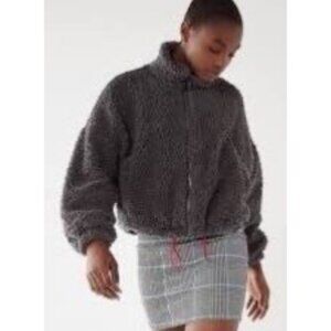 UO Willow Fuzzy Blue Drawstring Teddy Jacket